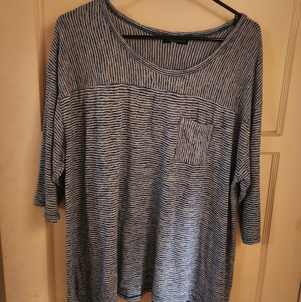 Lane Bryant Navy Blue and White blouse with very cute contrasting stripes..
